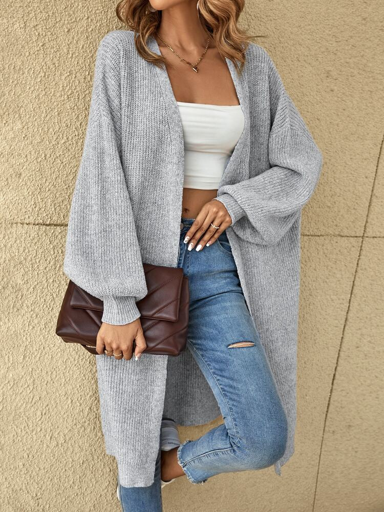 EMERY ROSE Drop Shoulder Ribbed Knit Duster Cardigan | SHEIN