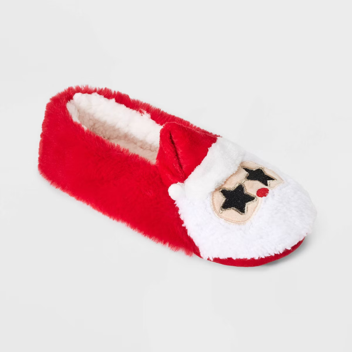 Women's Santa Sunglasses Faux Fur Christmas Slipper Socks with Grippers - Wondershop™ Red/Ivory | Target