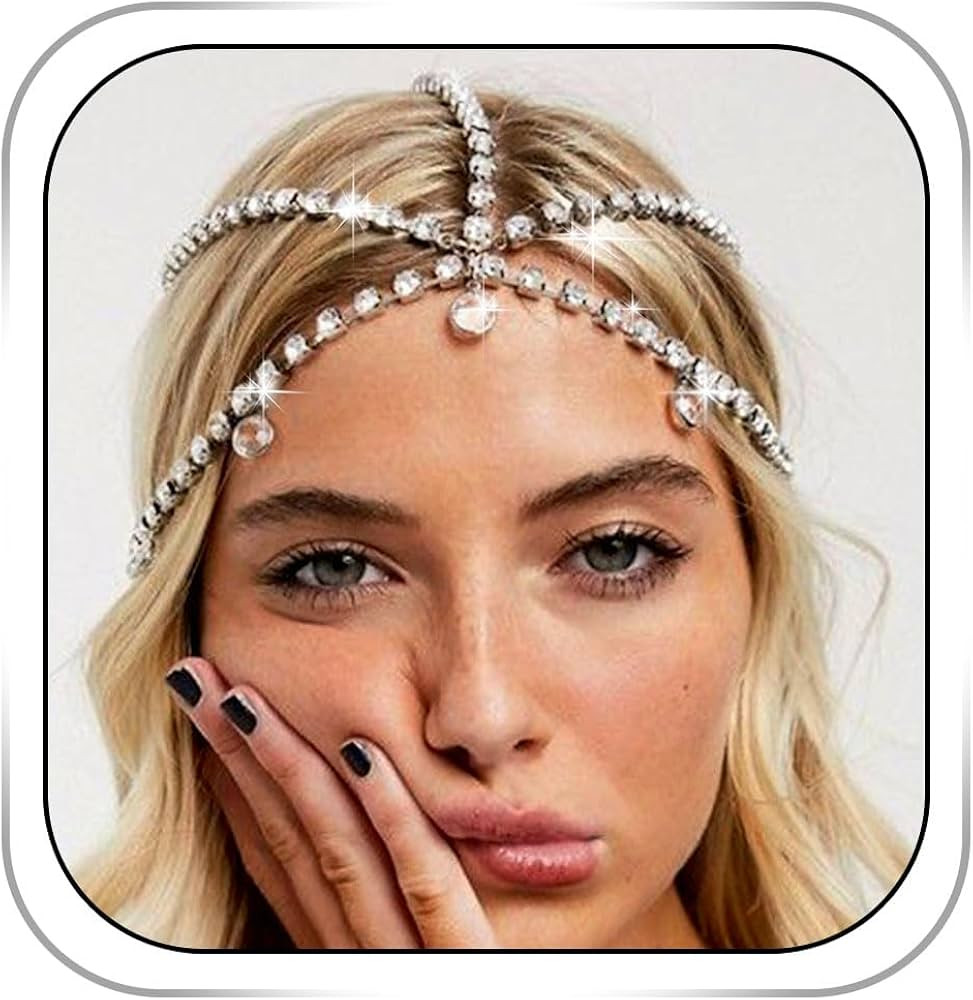 Rhinestone Head Chain Jewelry Silver 1920s Headpieces Vinatge Hair Jewelry Costume Hair Accessori... | Amazon (US)