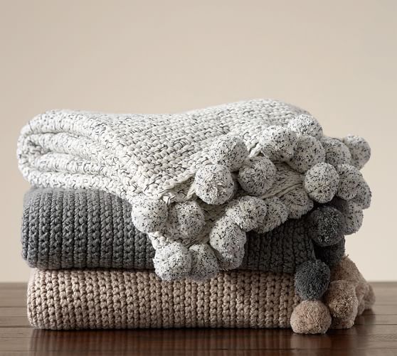Pom Pom Crochet Knit Throw | Pottery Barn (US)