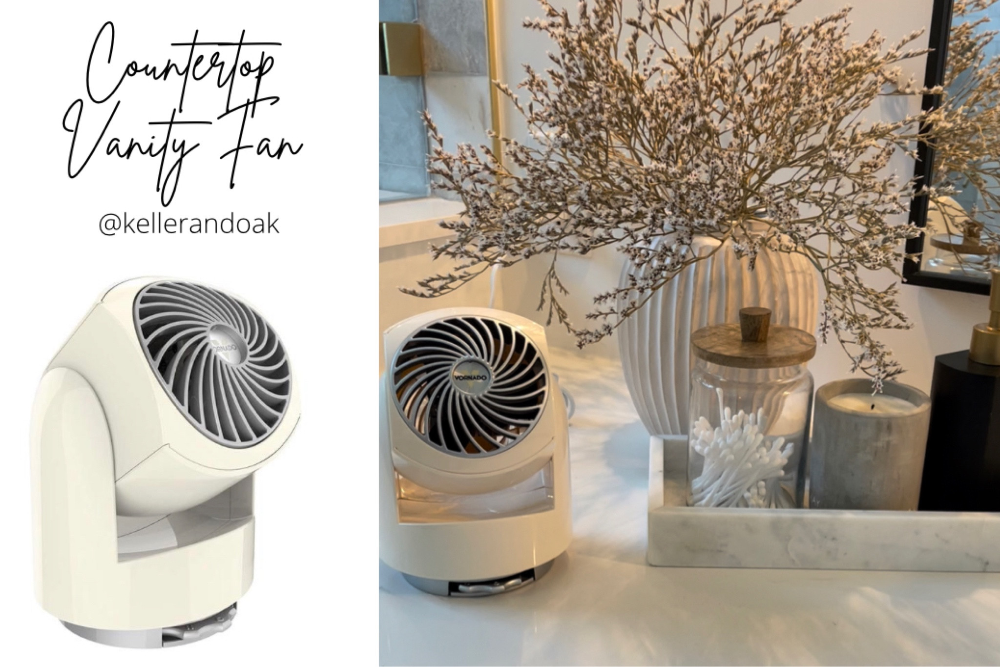 Countertop fan. Vanity fan. Bathroom accessories. Personal fan. Beauty hacks. Beauty tips. Vornado fan. 

#amazonhome #ltkhome #kellerandoak #homehacks #beautytips 