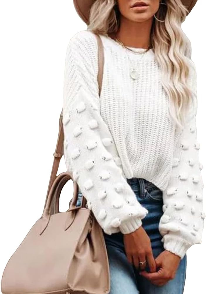 Ladybranch Womens Pullover Sweaters Casual Long Loose Puff Sleeve Winter Knitted Jumper Tops | Amazon (US)