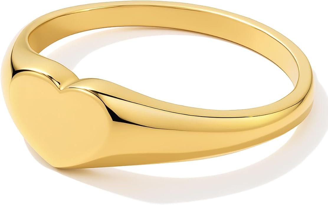 Gold Pinky Signet Rings for Women Men, Stackable Dainty Oval Heart Ring, Non-Tarnish Waterproof 1... | Amazon (US)