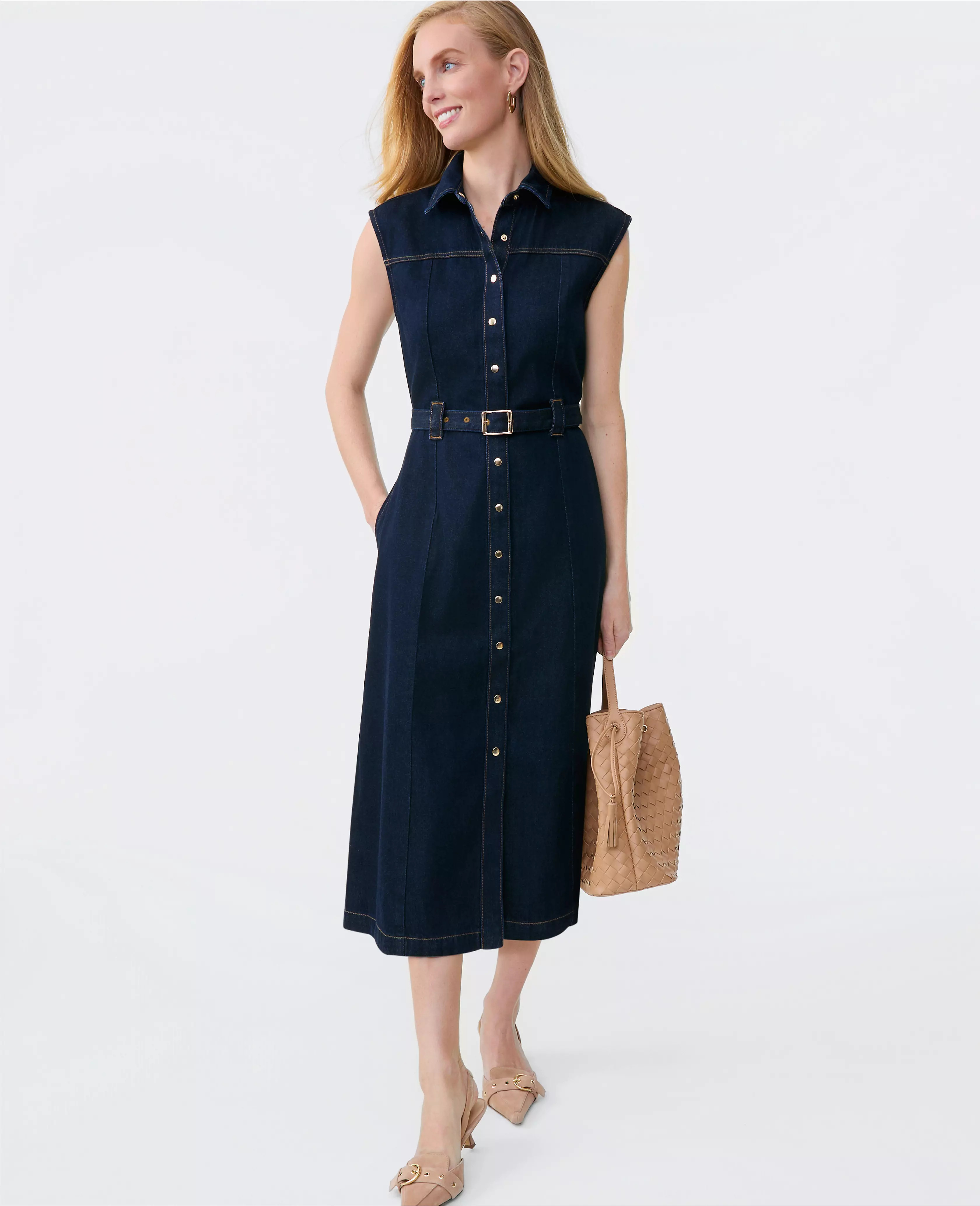 Belted Denim Midi Shirtdress | Ann Taylor
