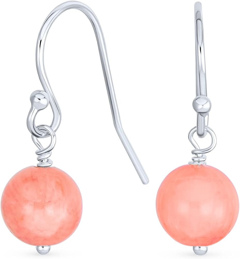 Simple Basic Gemstone Round 8MM Bead Ball Drop Dangle Earrings For Women Teen Secure French Fish ... | Amazon (US)