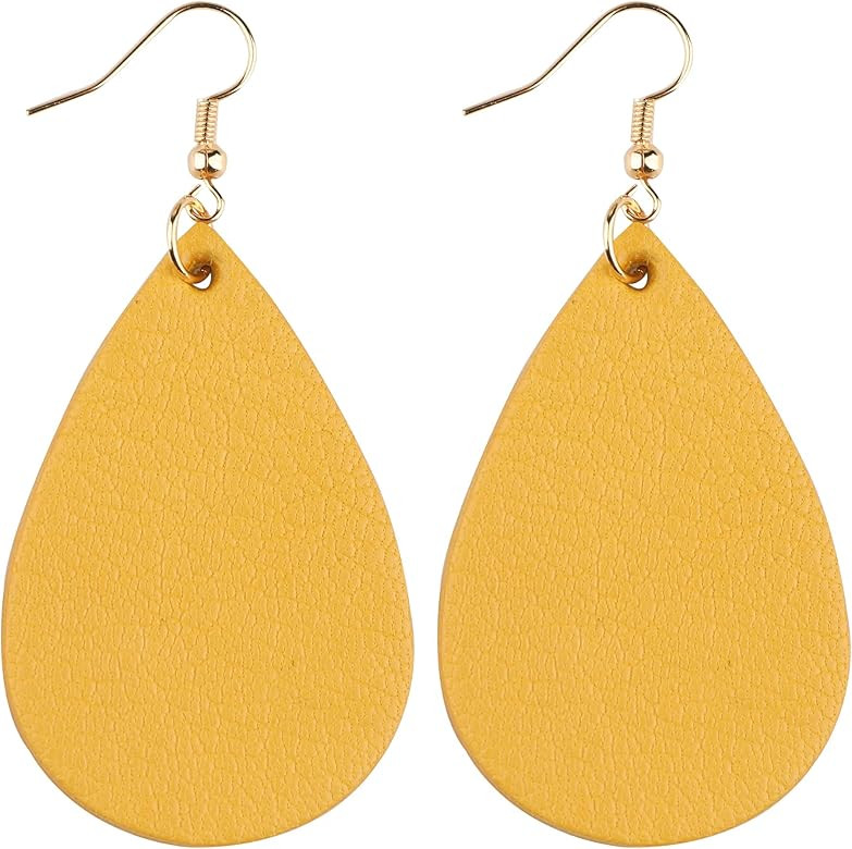 Genuine Leather Earrings Dangle Drop for Women Teen Girls, Teardrop Earrings Lightweight, Gifts f... | Amazon (US)