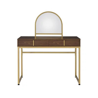 Coleen Walnut & Gold Finish Vanity Desk W/Mirror & Jewelry Tray | Wayfair North America