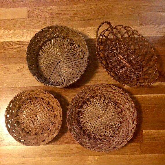 Set of four  Boho wall baskets  Vintage  Basket collage  | Etsy | Etsy (US)