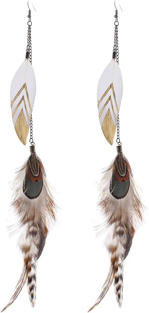 RUOFFETA Long Feather Earrings for Women, Boho Bohemian Earrings Multicolor Tassel Handmade Feath... | Amazon (US)
