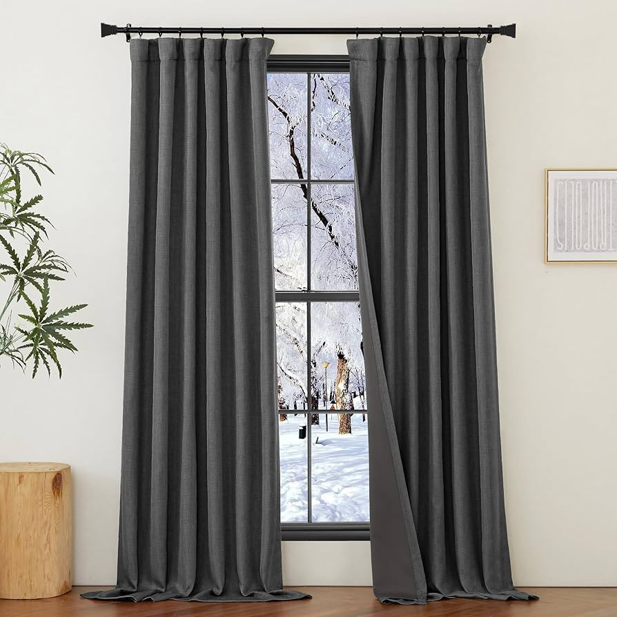 NICETOWN Charcoal Gray 100% Blackout Linen Curtains for Living Room, Pinch Pleated Faux Linen Ble... | Amazon (US)