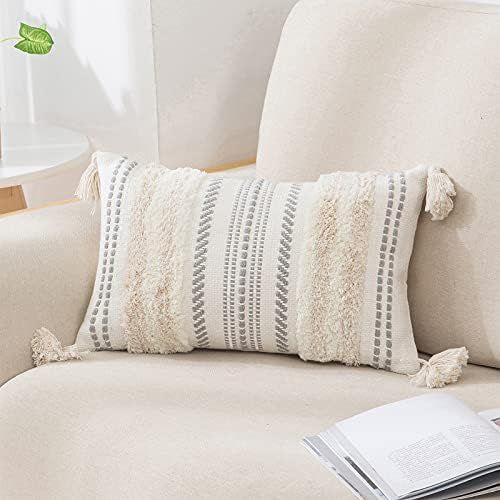 decorUhome Boho Lumbar Decorative Throw Pillow Covers for Bed Bedroom Neutral Accent Cushion Cover G | Amazon (US)