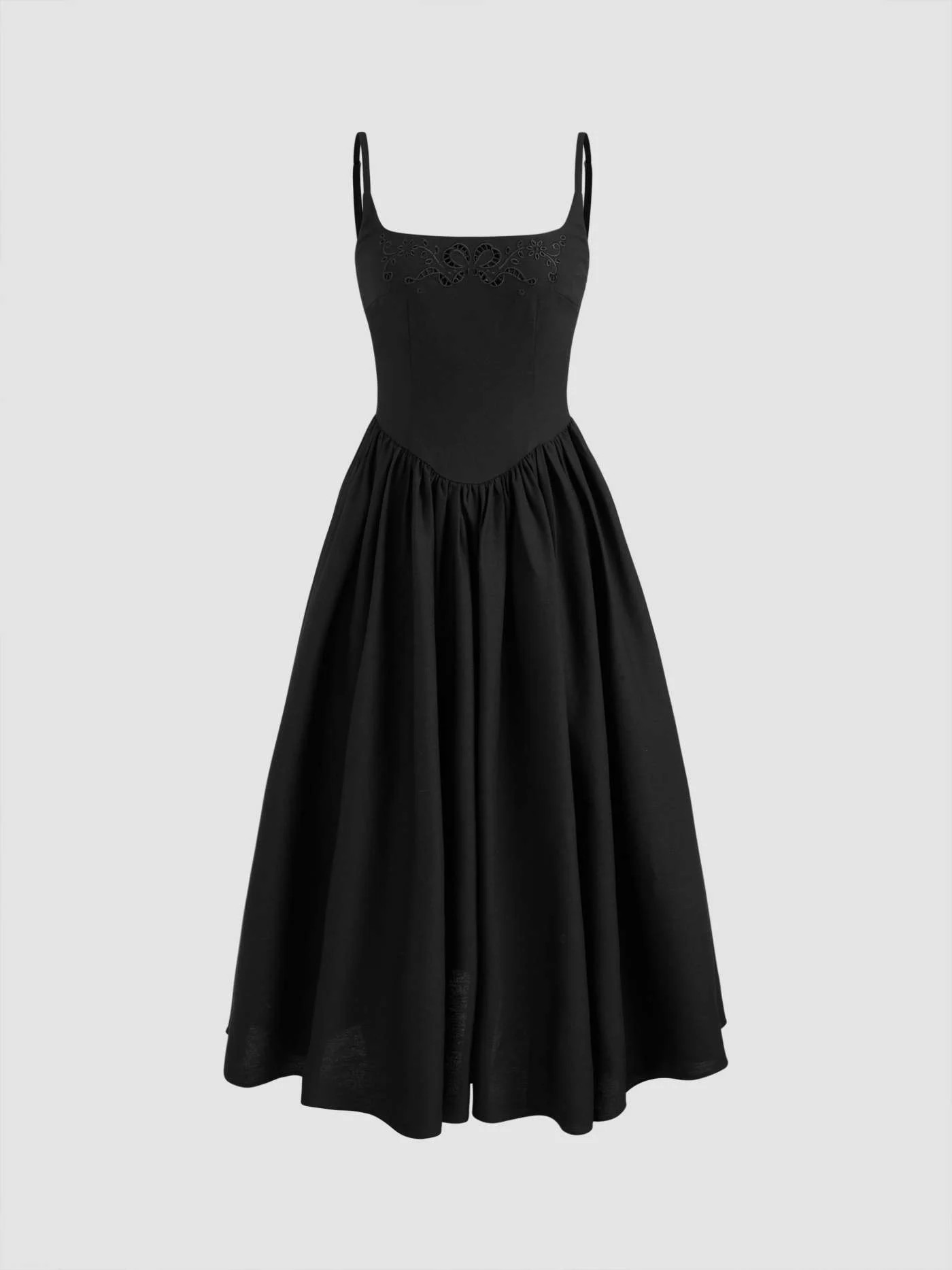 Cotton Linen Scoop Neckline Broderie Anglaise Ruffle Maxi Dress | Cider
