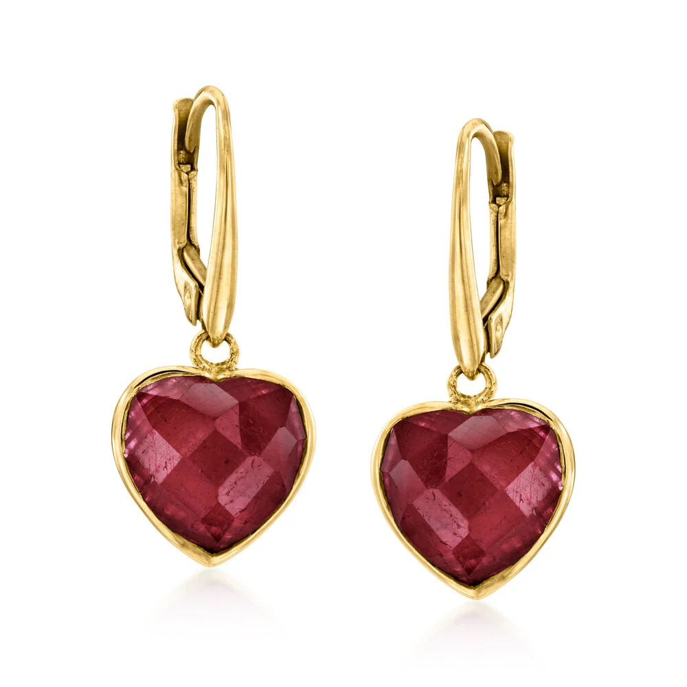 11.00 ct. t.w. Ruby Heart Drop Earrings in 18kt Gold Over Sterling | Ross-Simons