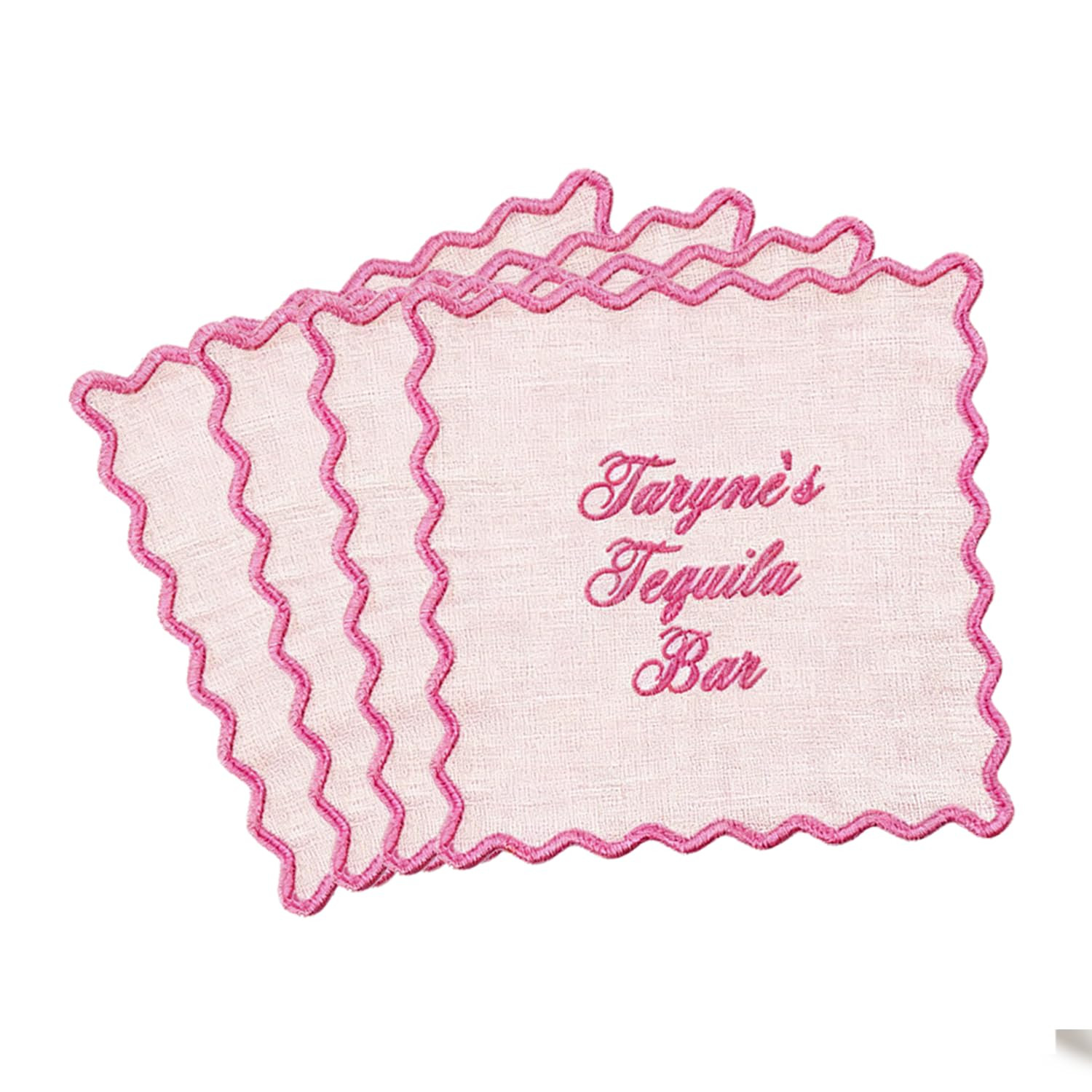 Personalized Pink Linen Cocktail Napkins for Weddings & Cocktail Bars Embroidered Napkins Elegant... | Amazon (US)