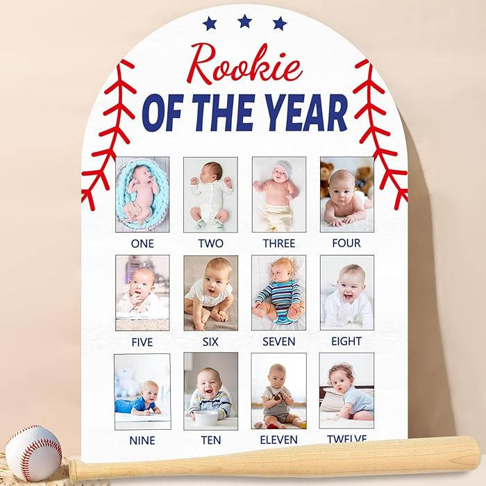 Baseball First Year Photo Board Rookie of the Year Birthday Party Decoration Wooden Board 12 Mont... | Amazon (US)