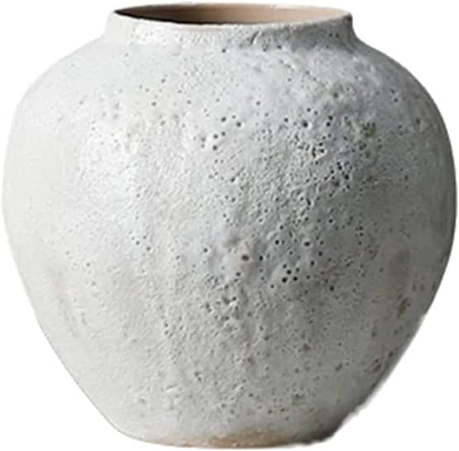 HH-CC Sculpture Vase Vase Desktop White Ceramic Vases Retro Rough Clay Pot Dried Flower Vases Tab... | Amazon (US)