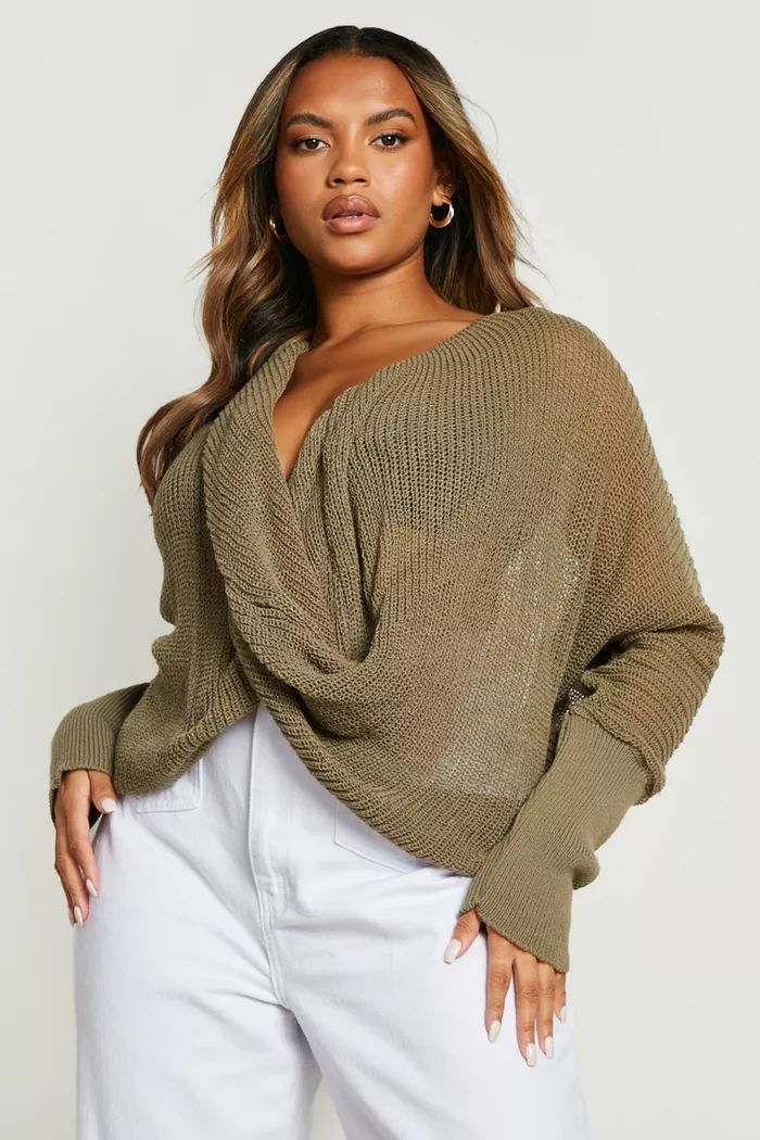 Plus Wrap Front Knitted Sweater | boohoo (US & Canada)
