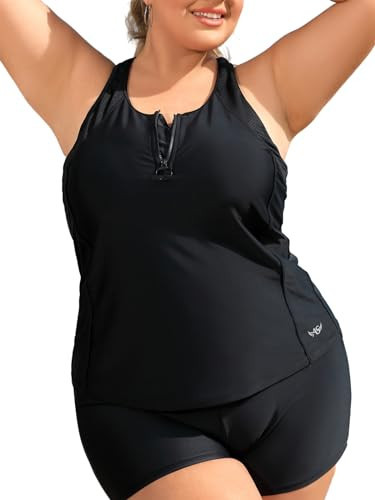Tankini Top Plus Size Swimsuit Tops Only Fixed Cup Bra Plus Size Bandeau Swim Top Black Large | Amazon (US)