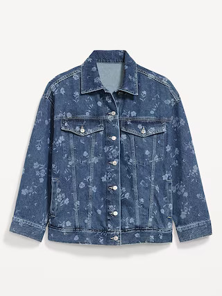 Oversized Floral Print Jean Trucker Jacket | Old Navy (US)