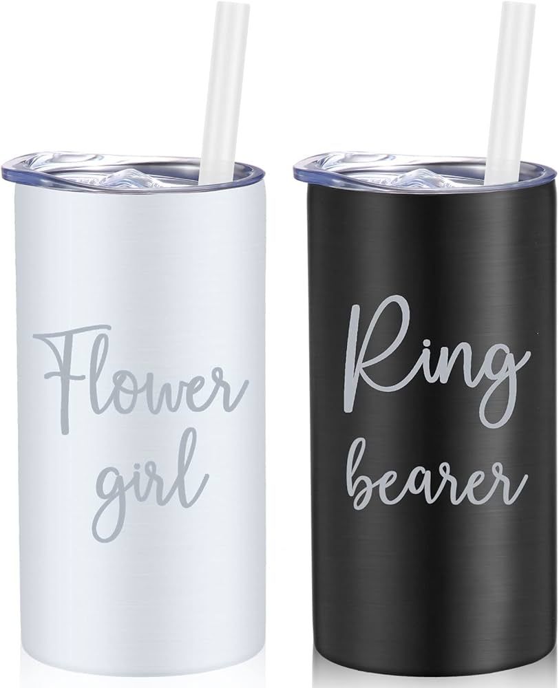 2 Pcs 16 Oz Flower Girl Gifts Ring Bearer Proposal Cup Bottle Stainless Steel Cup with Straw Wate... | Amazon (US)