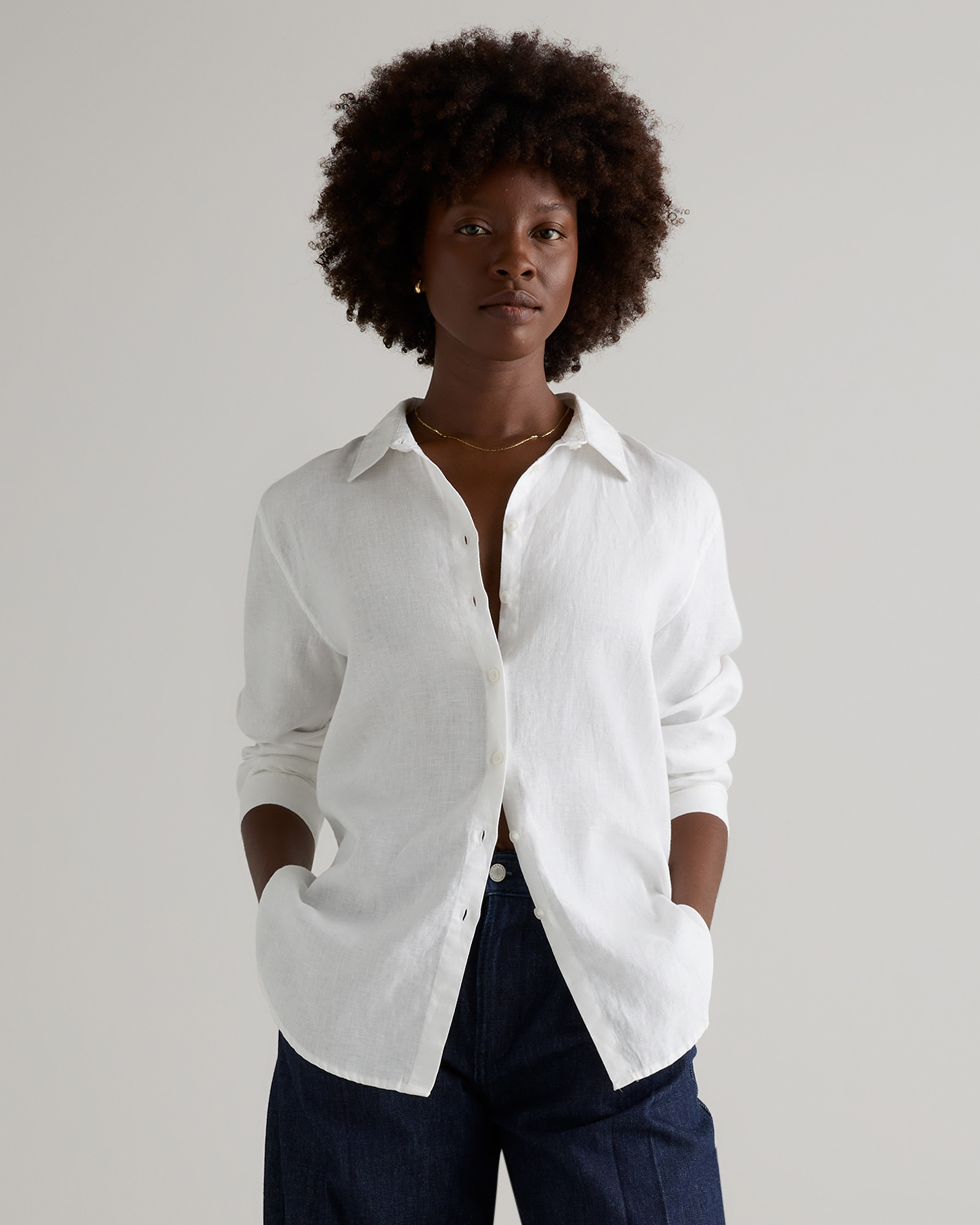 Quince | Women's Long Sleeve Shirt in White, Size Large, Linen | Quince