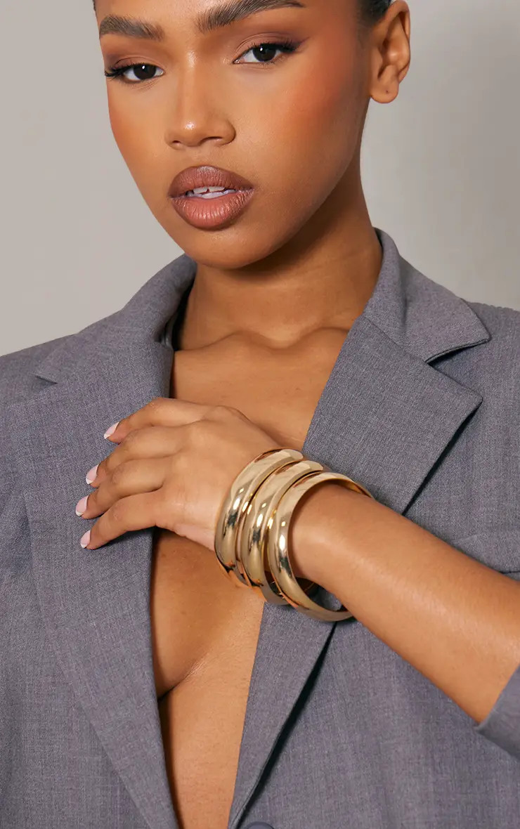 Gold Chunky Bangle 3 Pack | PrettyLittleThing UK