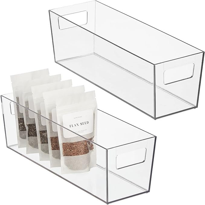 Nate Home by Nate Berkus Slim Plastic Bin with Handles | Perfect Organizer for Kitchen Storage or... | Amazon (US)
