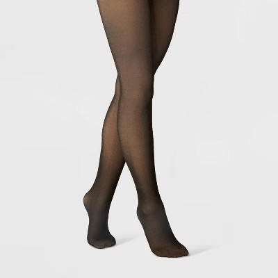 Women's Flat Knit Sheer Illusion Fleece Lined Tights - A New Day™ Black L/XL | Target