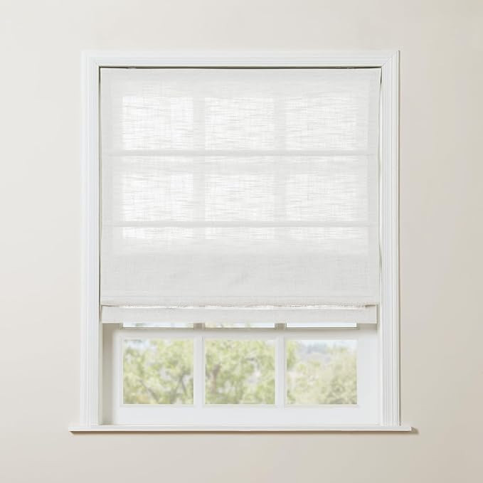 TWOPAGES Beige White Linen Cordless Roman Shades for Windows, Custom Blackout Blinds for Indoor W... | Amazon (US)