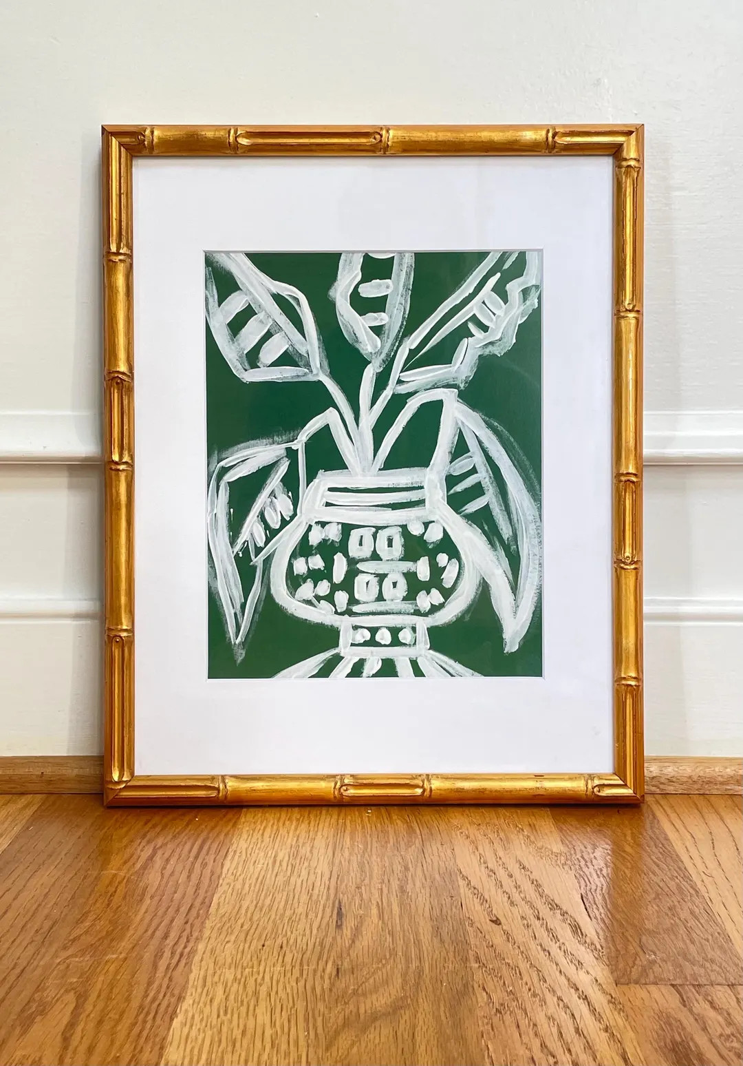Grandmillennial Floral Art in Gold Bamboo Frame, Holiday Gift, Ginger Jar, Green and White Art Pr... | Etsy (US)