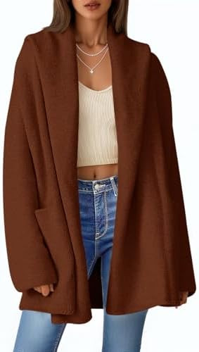 Saodimallsu Womens Open Front Knit Cardigans Oversized 2025 Fall Lapel Hooded Long Sweater Coats ... | Amazon (US)