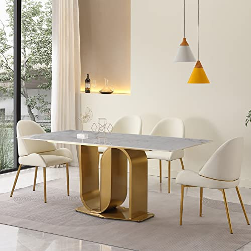 Montary 71” Dining Table for 6-8 Seat, Modern Rectangle Design Dining Room Table with Gold Doub... | Amazon (US)
