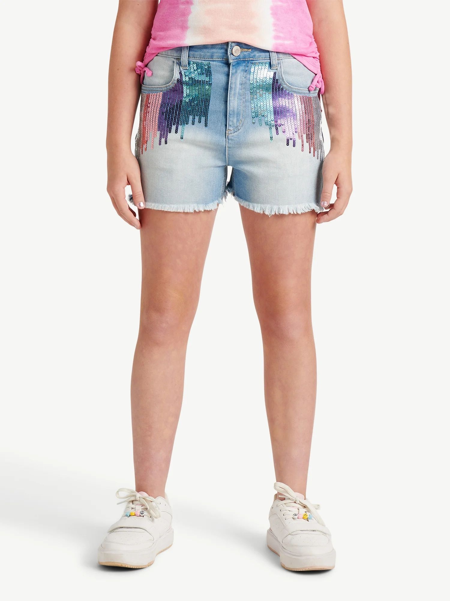Justice Girls Sequin Denim Short, Sizes 6-18, Slim & Plus | Walmart (US)