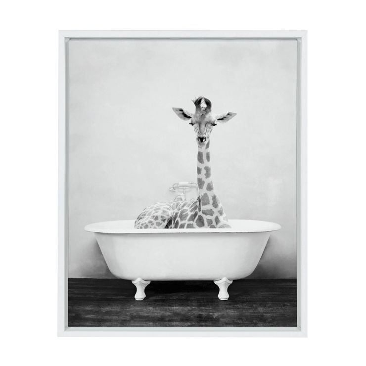18" x 24" Sylvie Giraffe 2 in the Tub Framed Canvas Wall Art by Amy Peterson White - Kate and Lau... | Target