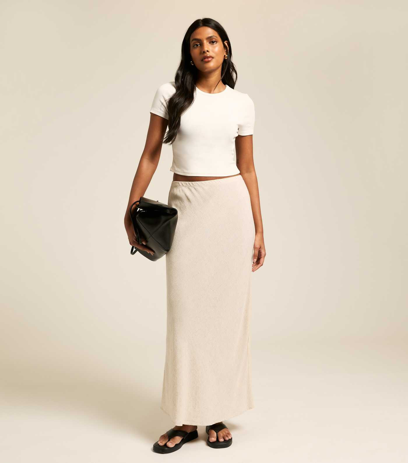 Stone Linen Blend Bias Cut Midi Skirt | New Look | New Look (UK)