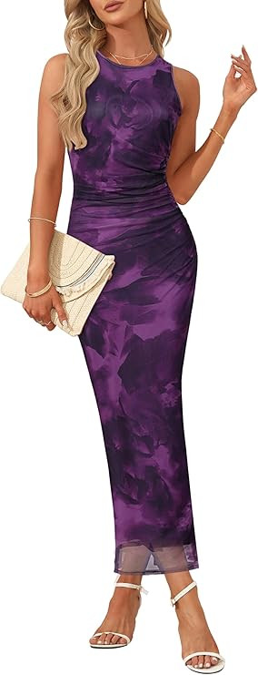 Womens Summer Bodycon Maxi Dresses 2026 Floral Sleeveless Slit Mesh Cocktail Wedding Guest Tank D... | Amazon (US)