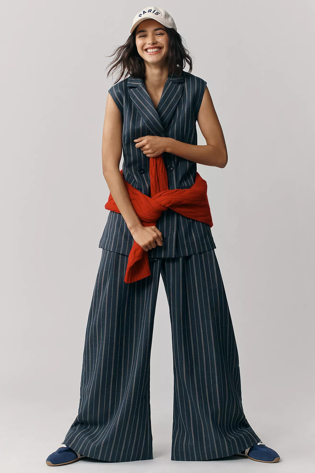 By Anthropologie Pinstripe Wide-Leg Yarn-Dyed Trousers | Anthropologie (US)