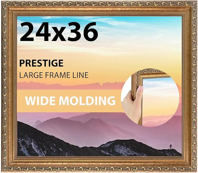 ArtToFrames 24x36 inch Dark Gold with Beads Wood Picture Frame, WOMD6301-24x36 | Amazon (US)