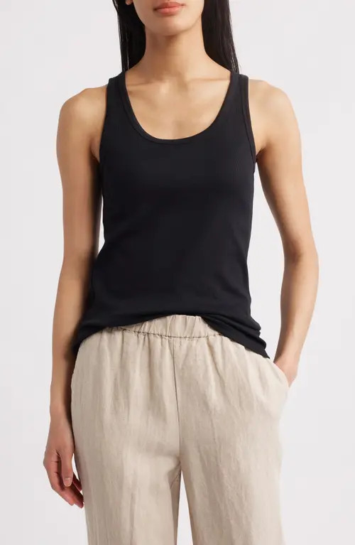 Eileen Fisher Scoop Neck Stretch Organic Cotton Tank in Black at Nordstrom, Size Small | Nordstrom