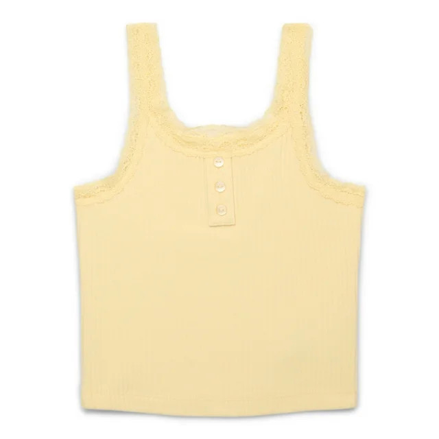 Wonder Nation Tween Girls Henley Tank Top with Lace Trim, Sizes 4-18 | Walmart (US)