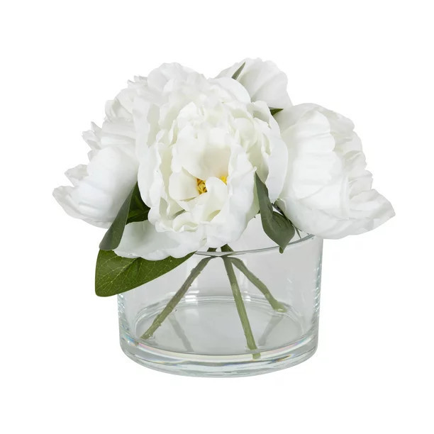 Better Homes & Gardens 7" Faux White Peony Flowers with Illusion Water | Walmart (US)