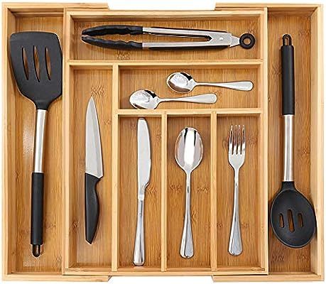 Bamboo Expandable Drawer Organizer for Kitchen, 100% Eco Friendly Adjustable Drawer Divider Holde... | Amazon (US)