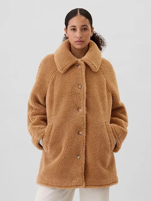 Women’s Sherpa Coat Jacket Size XL – Cozy Fleece Knit, Button Front, Oversized Fit | Walmart (US)