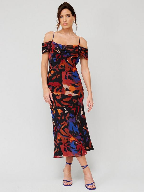 V by Very Cowl Neck Distorted Floral Midaxi Dress | Very (UK)