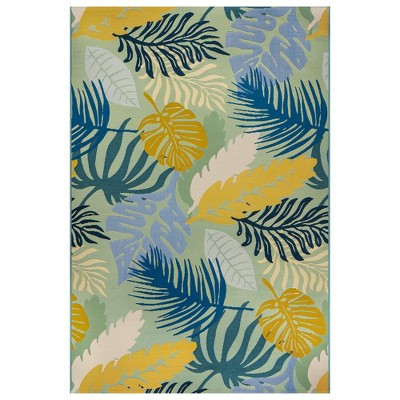 World Rug Gallery Coastal Tropical Leaf Indoor/Outdoor Patio Area Rug, Easy-Care Outdoor Rug for Backyard Deck Porch Balcony, Blue and Yellow | Target