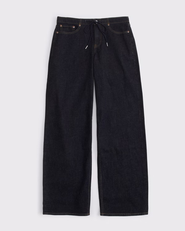 Linen-Blend Low Rise Ultra Loose Drawstring Jean | Abercrombie & Fitch (US)