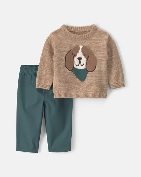 Baby Boy 2-Piece Dog Sweater Top & Pant Set - Brown/Green | Carter's Inc