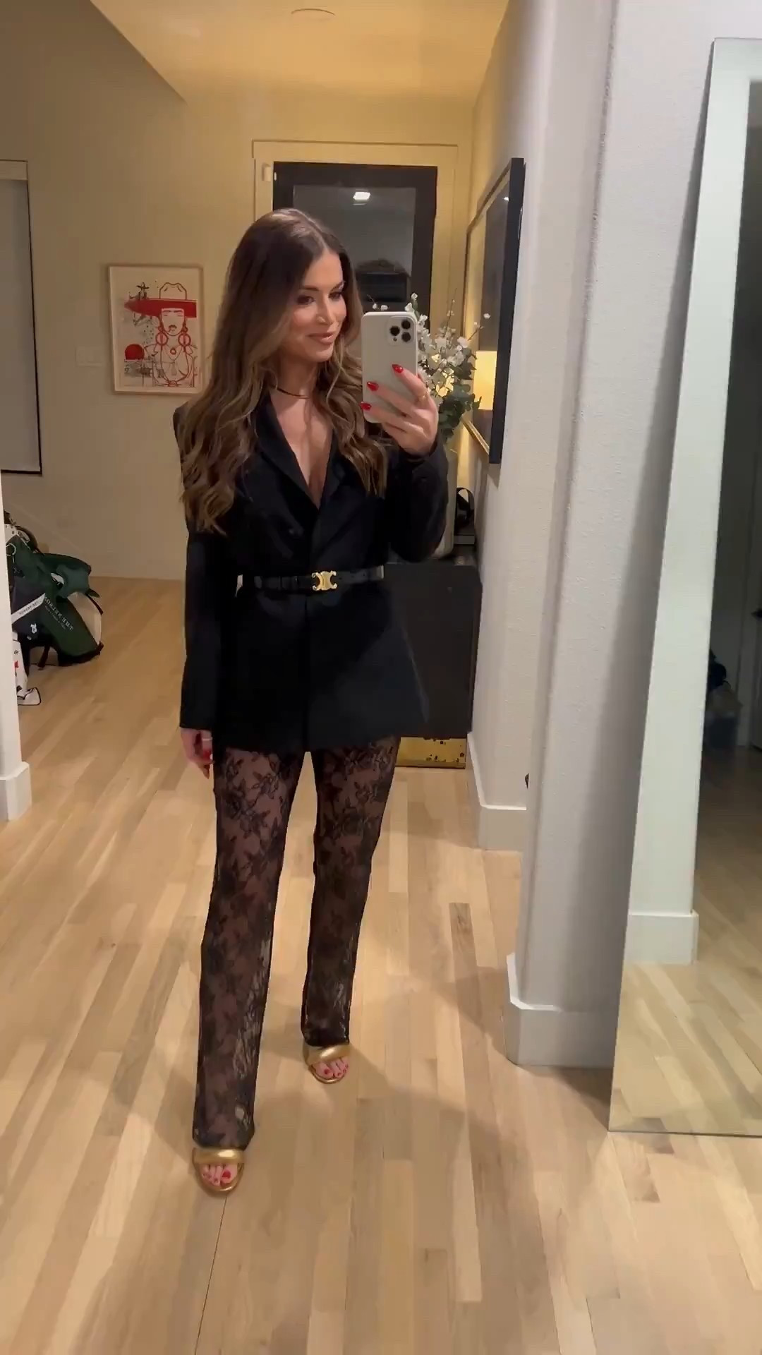 Love this holiday party look! Oversized black blazer with black lace pants + black and gold belt 

Holiday party outfit 
Lace pants 
Black blazer 
Holiday outfit 
Going out outfit 

#LTKStyleTip #LTKParties #LTKHoliday