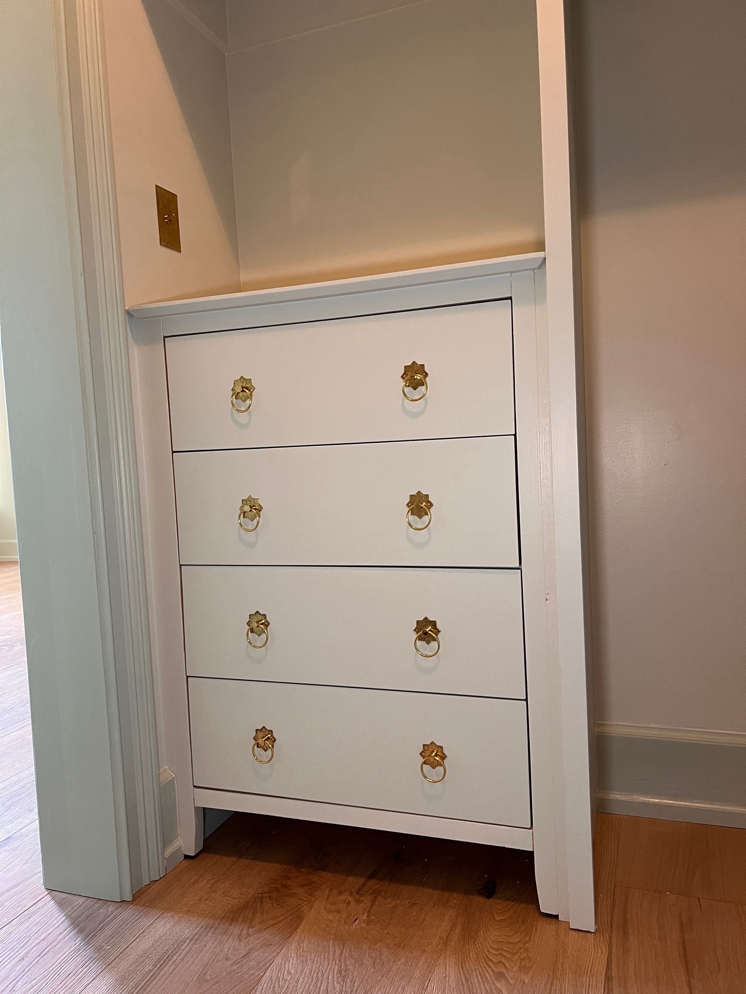 Get the look! 

Built in dresser painted & hardware added 
I got mine from Lowe’s but Home Depot has a similar one. 

#LTKhome