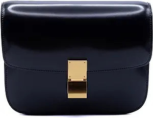 Classic Black Medium-Sized Bag in Premium Box Calfskin - Features Adjustable & Removable Leather ... | Amazon (US)